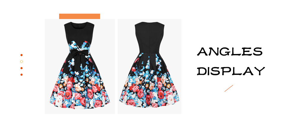 Vintage Floral Print Bowknot Knee Length Dress