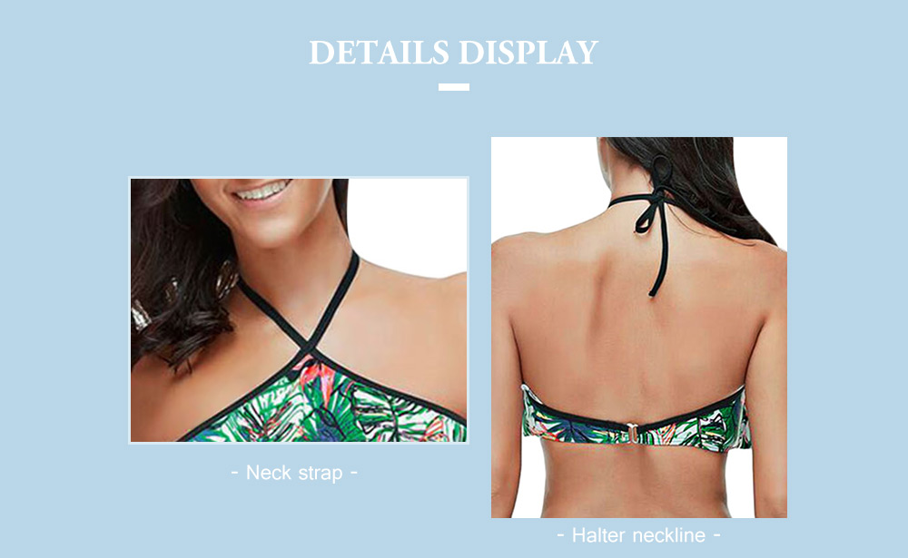 Criss Cross Leaves Print Halter Bikini Set