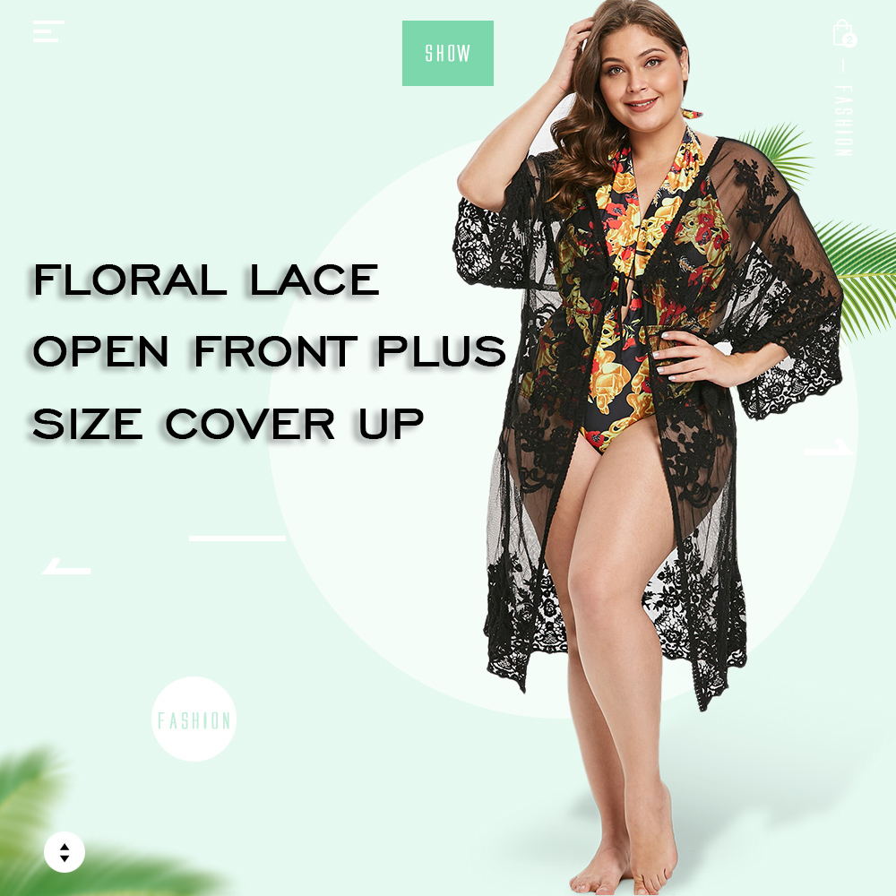 Drop Shoulder Plus Size Lace Cover Up