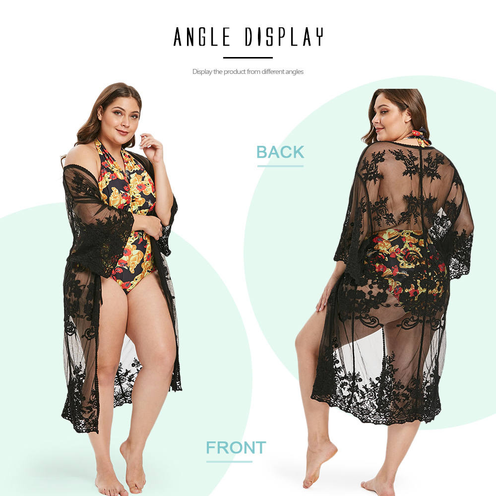 Drop Shoulder Plus Size Lace Cover Up