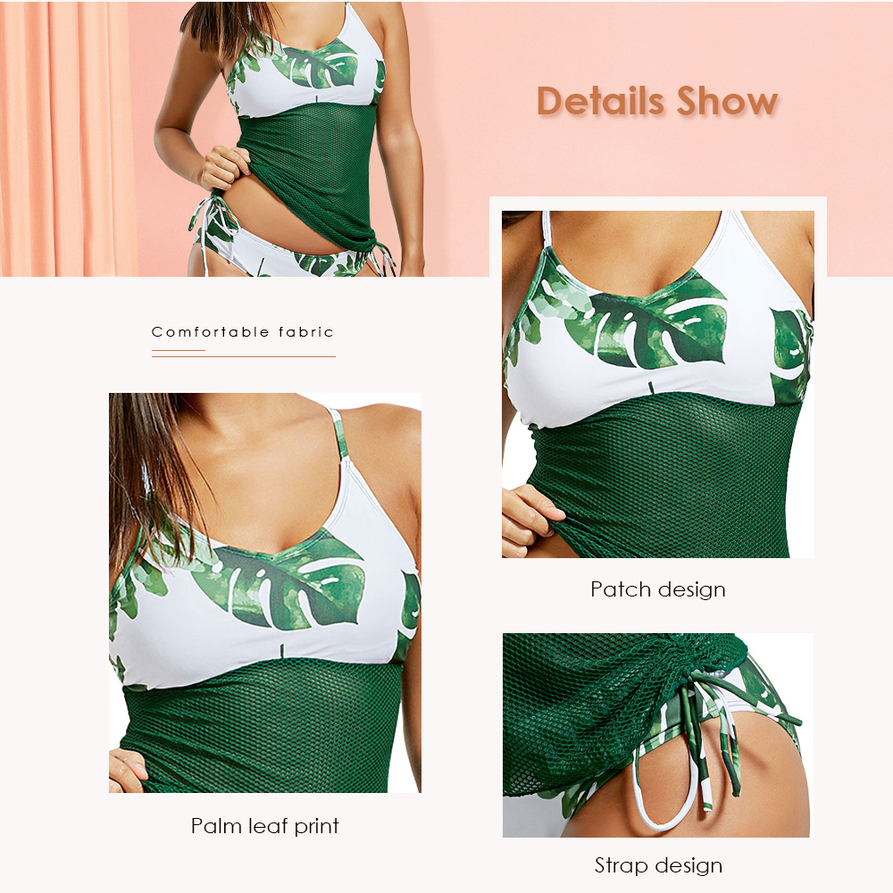 Palm Leaf Print Tankini Set