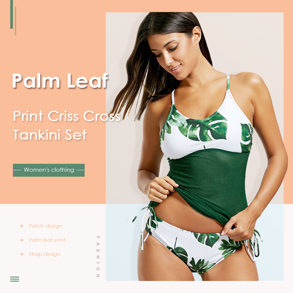 Palm Leaf Print Tankini Set