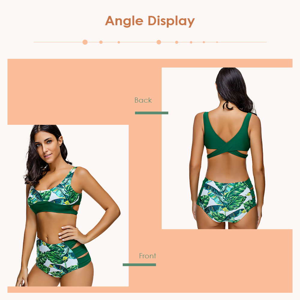 Ladder Cut Out Palm Leaf Print Bikini Set