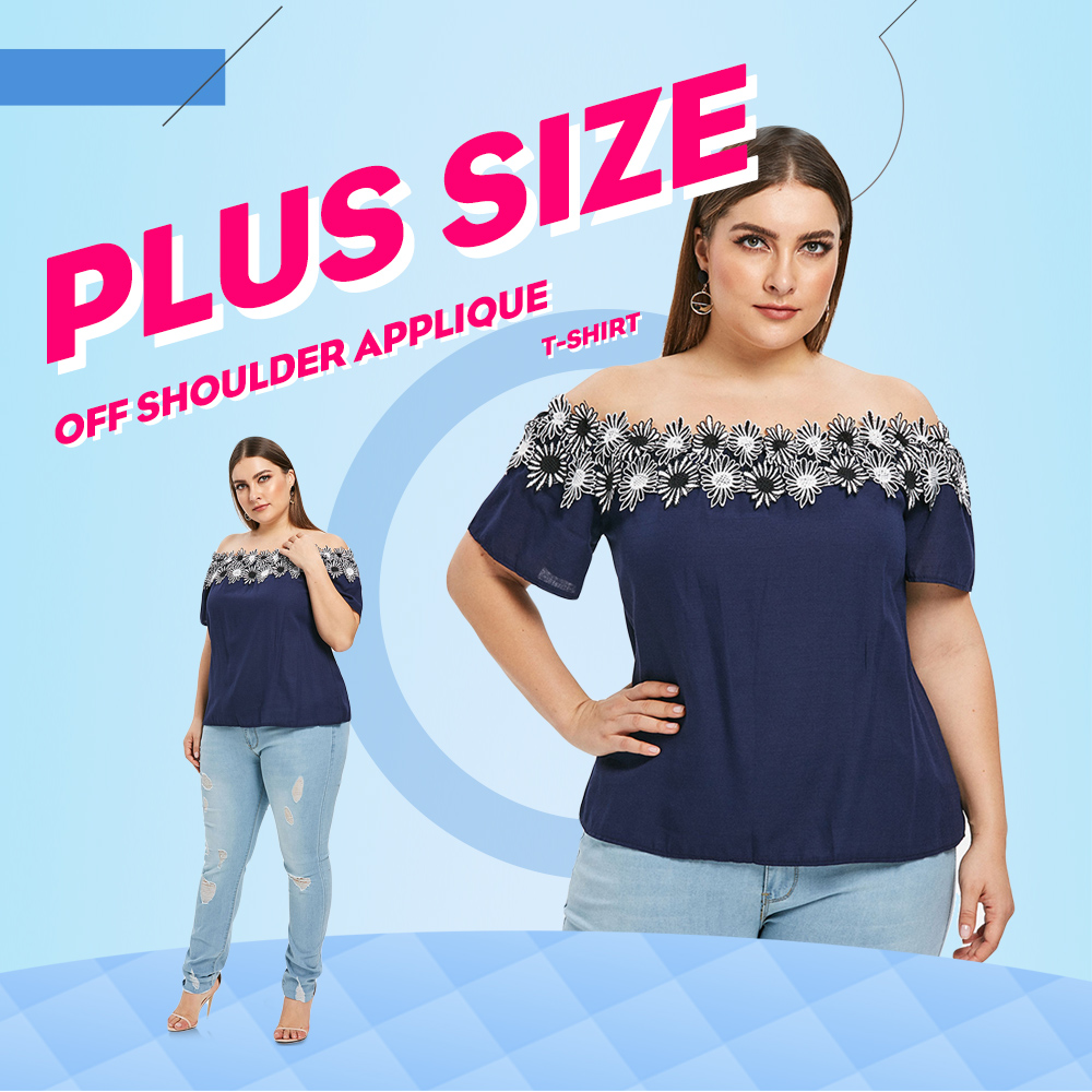 Plus Size Off The Shoulder Applique T-shirt