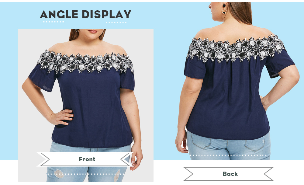 Plus Size Off The Shoulder Applique T-shirt