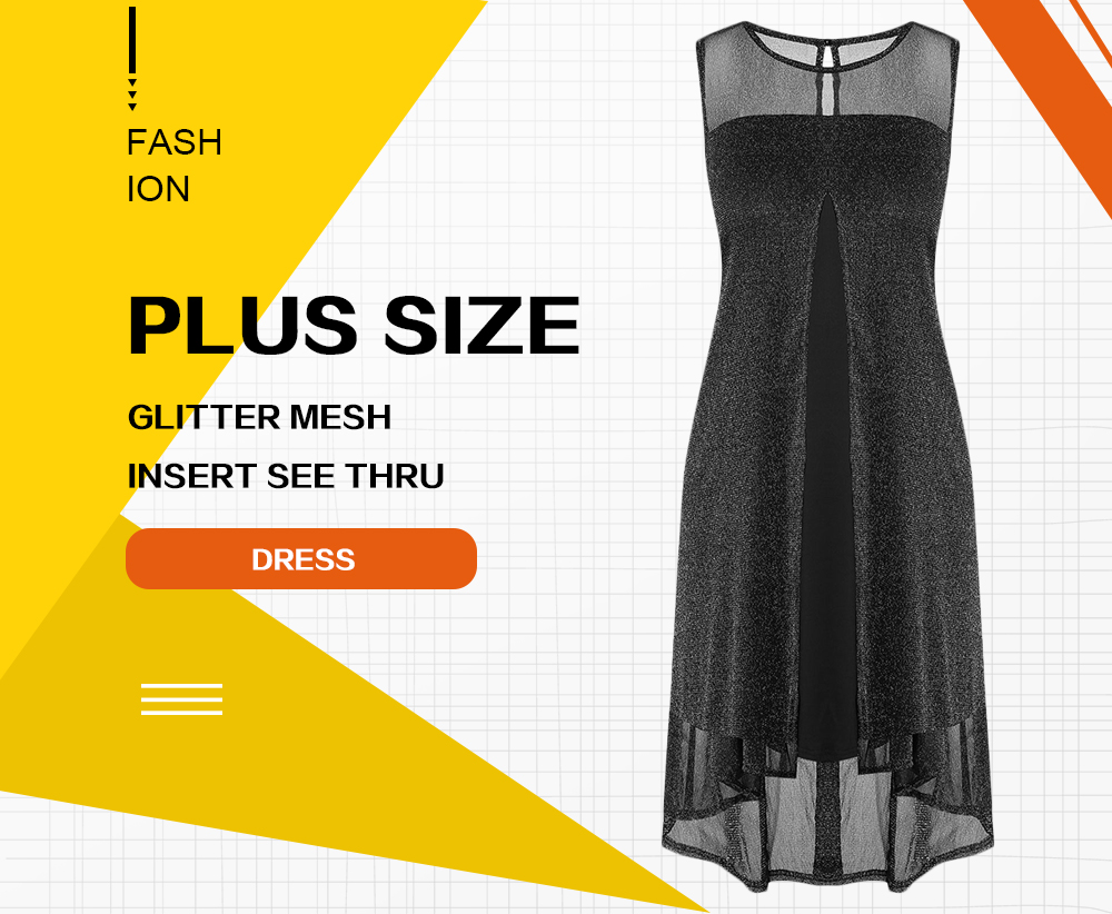 Plus Size Sequin Sheer Mesh Panel Dress