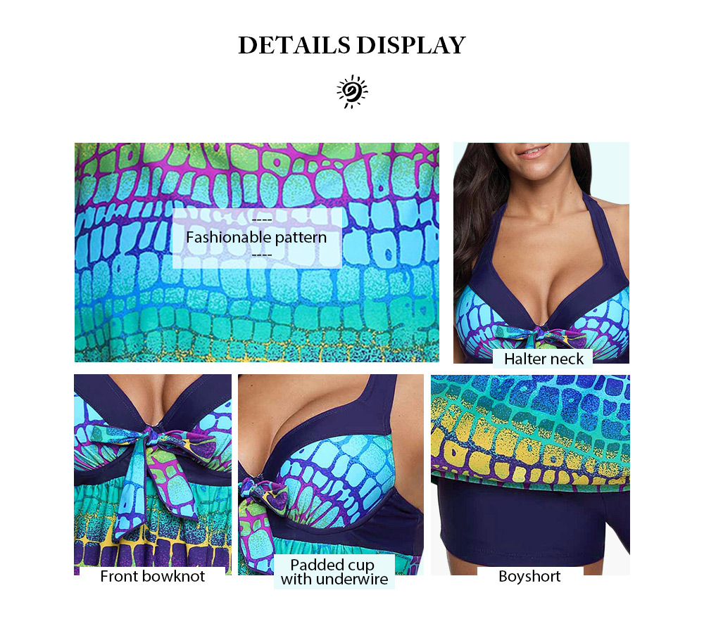 Printed Padded Halter Tankini and Boyshort