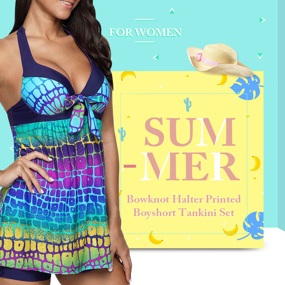 Printed Padded Halter Tankini and Boyshort