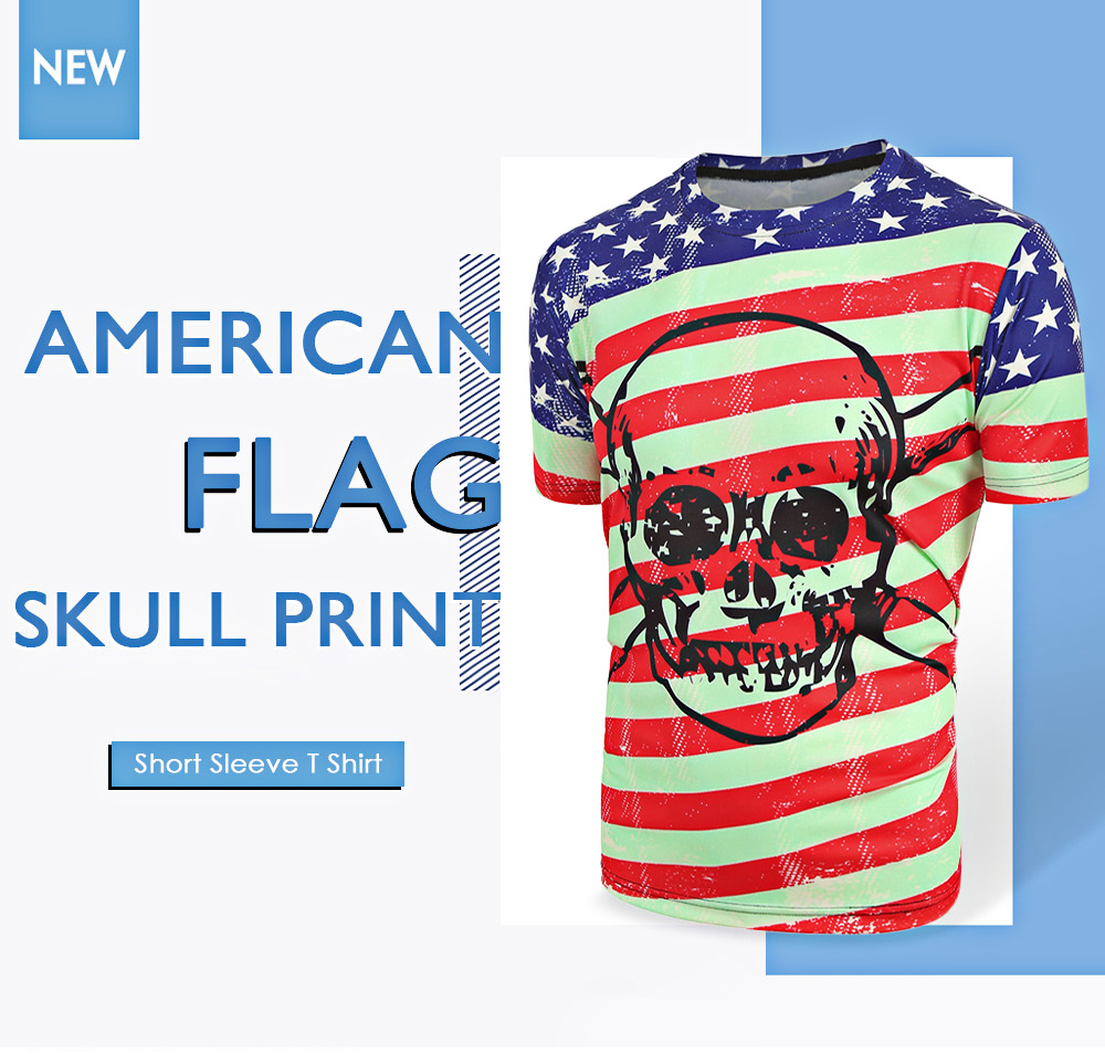 American Flag Skull Print Short Sleeves Tee