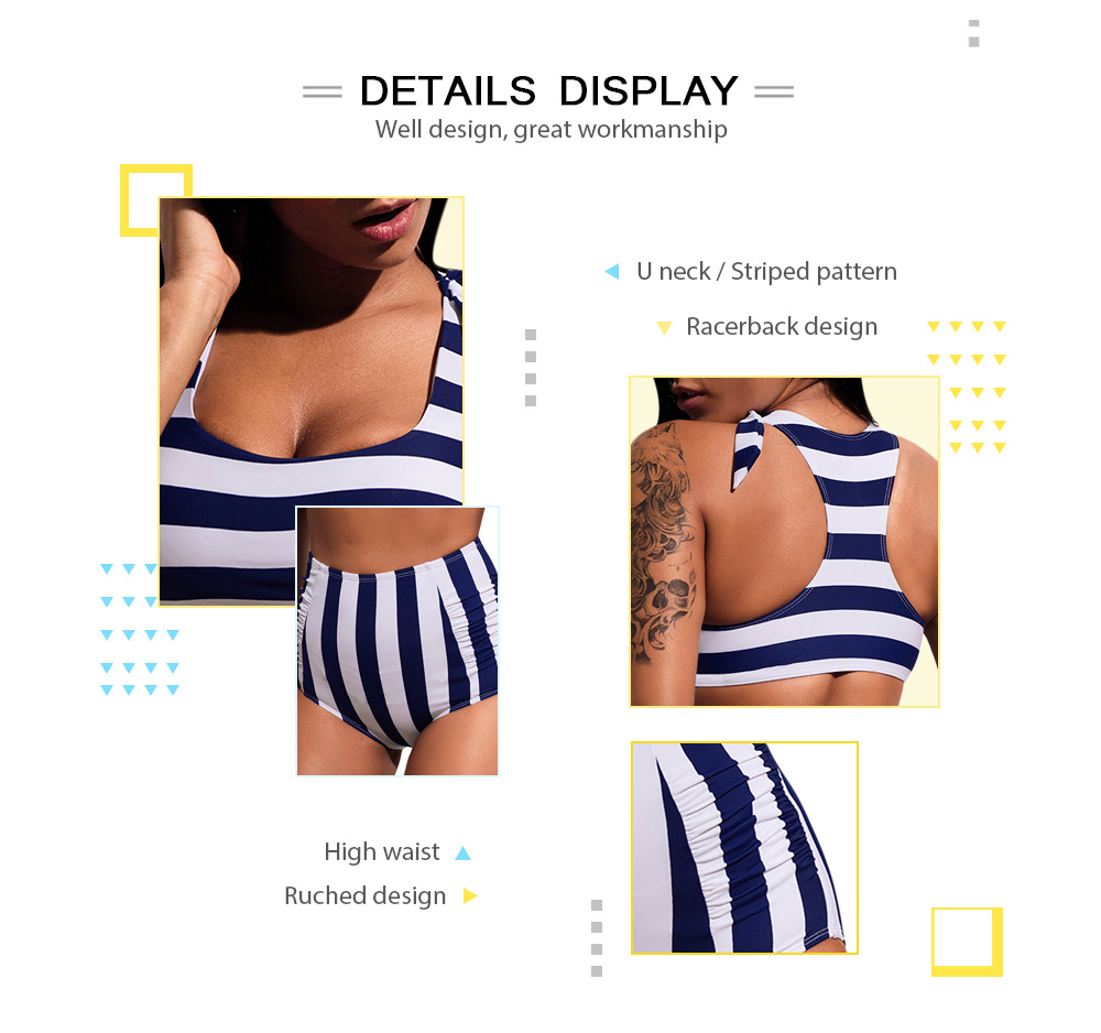 Striped High Waist Ruched Bikini Set