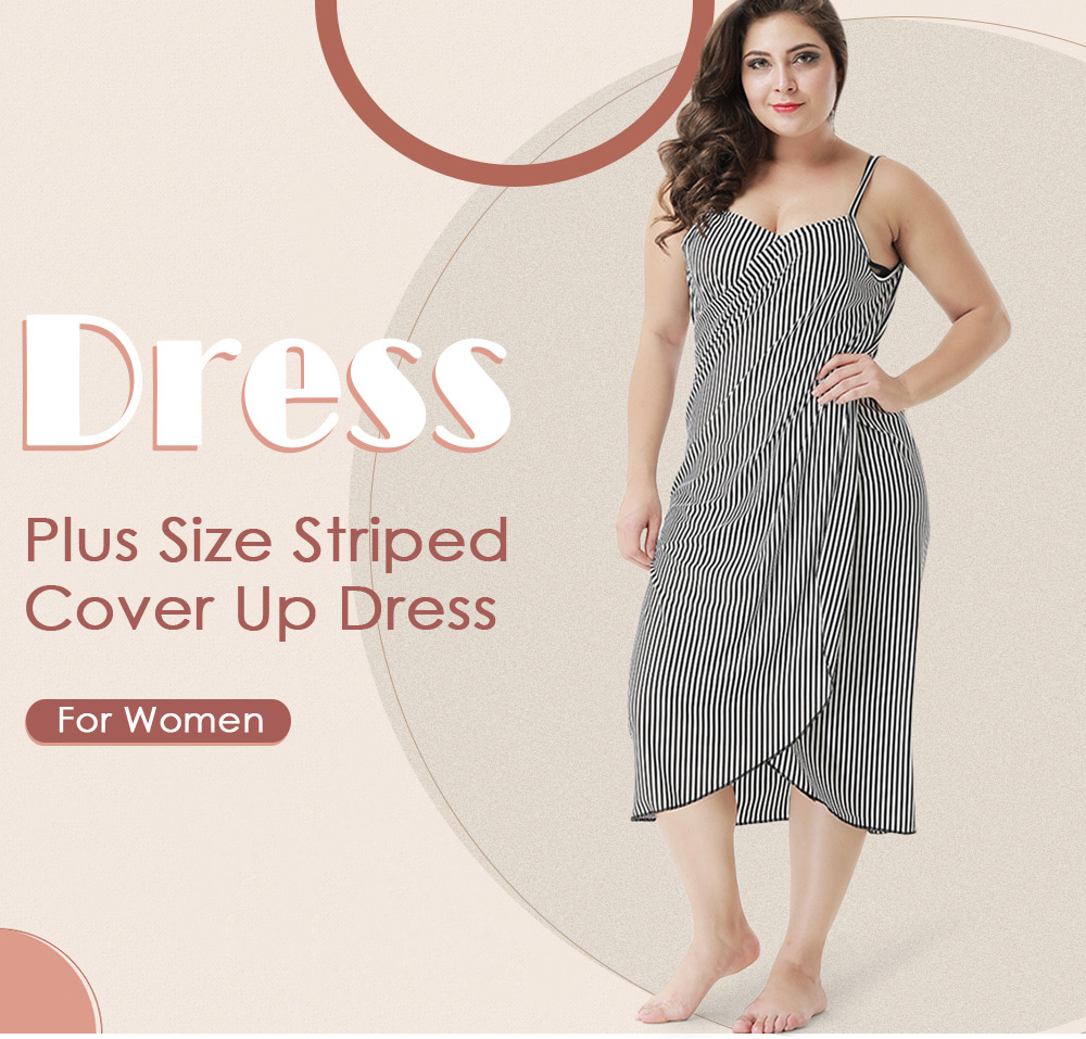 Striped Plus Size Bikini Wrap Dress