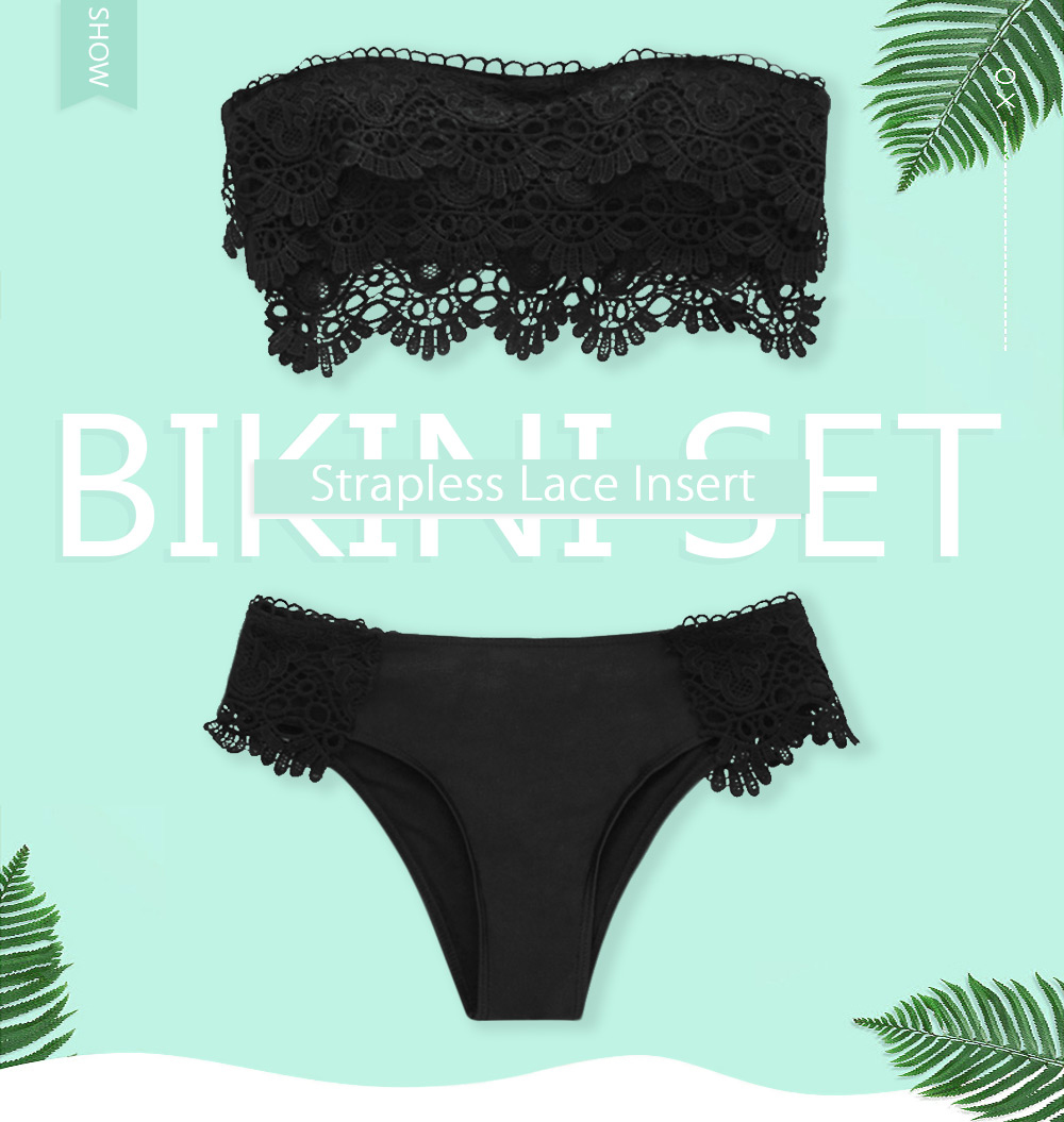 Strapless Lace Insert Bikini Set