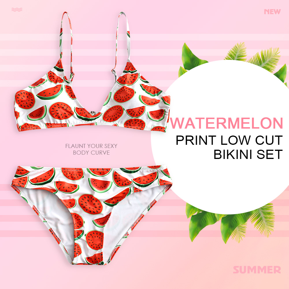 Low Cut Watermelon Print Bikini Set