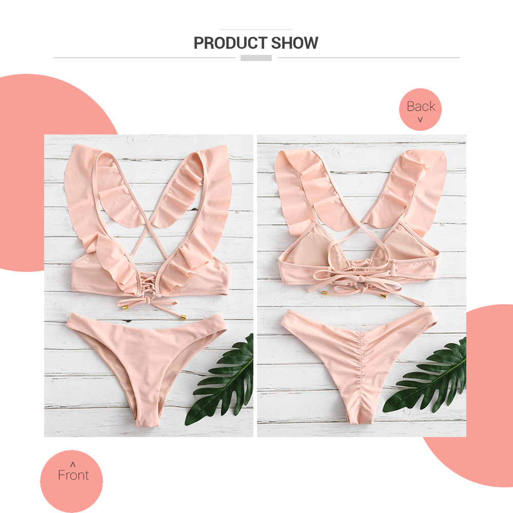 Ruffled Lace Up Padded Bikini Set