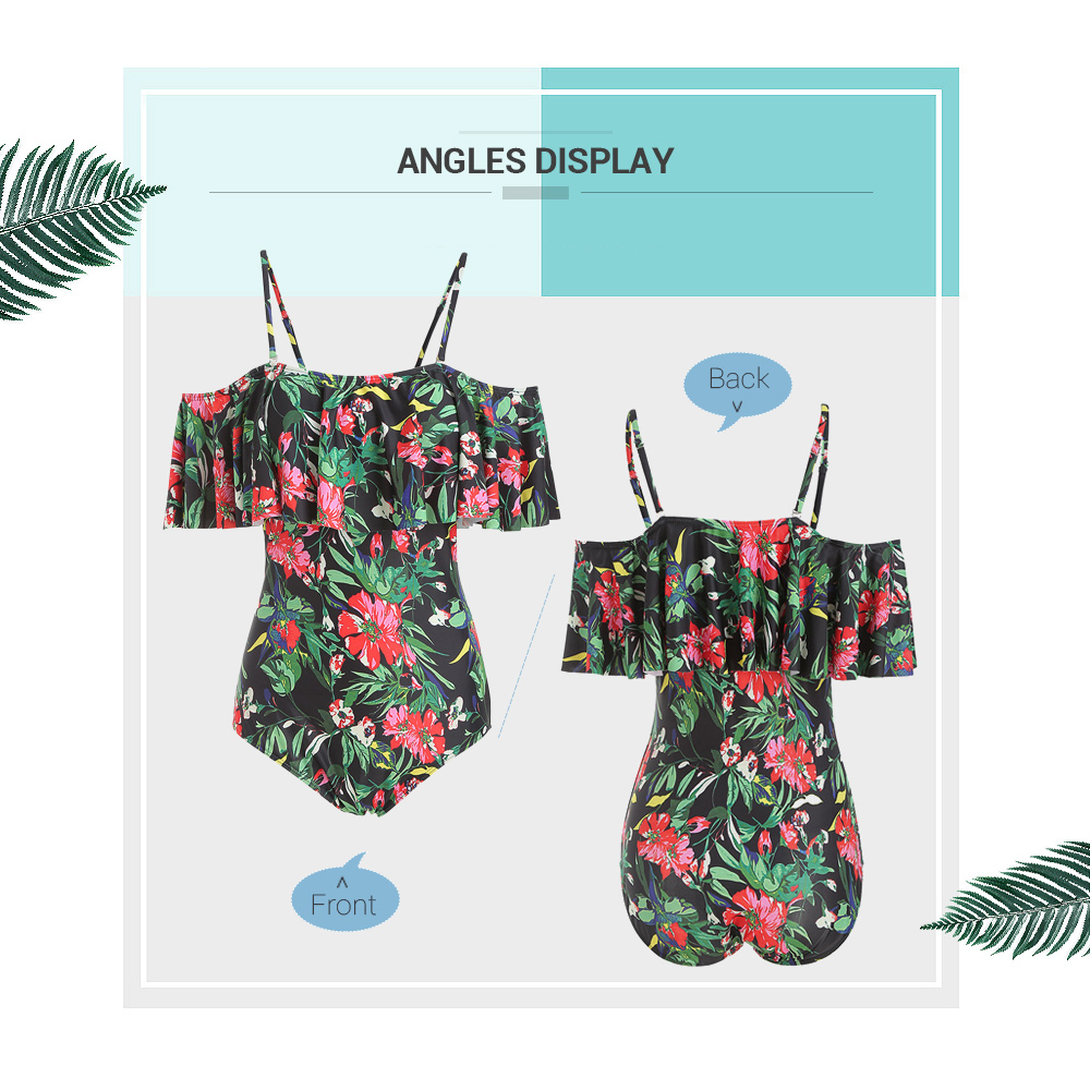 Flounce Flower Leaf Print Swimsuit