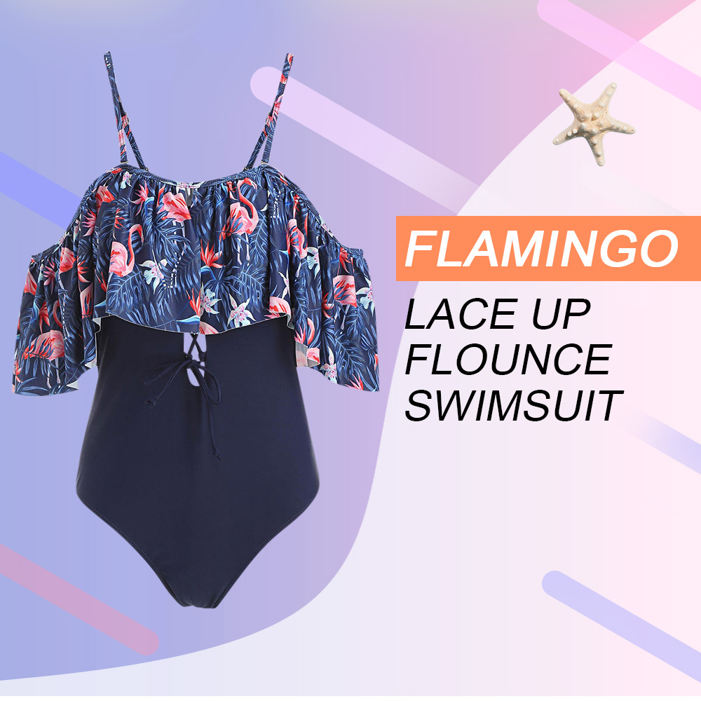 Flamingo Lace Up Cami Swimsuit