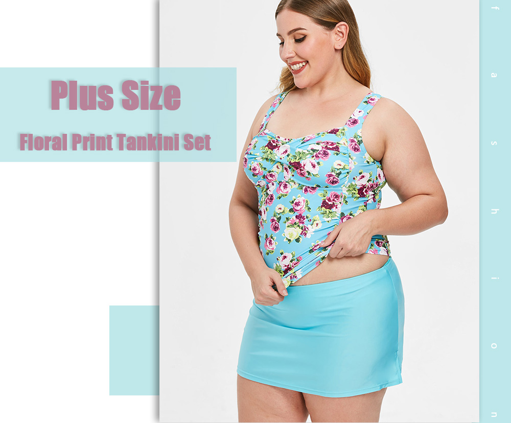 Plus Size Floral Print Tankini Set