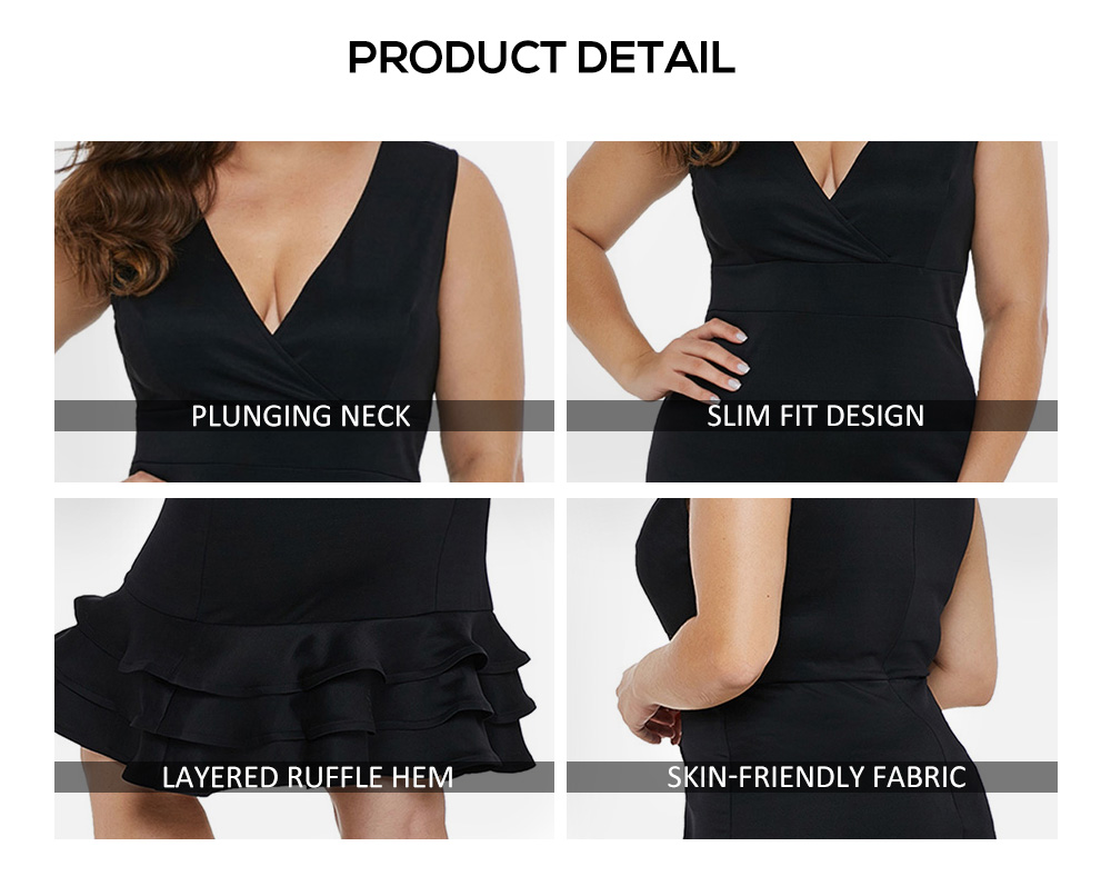 Plus Size Plunge Layered Ruffle Hem Bodycon Dress