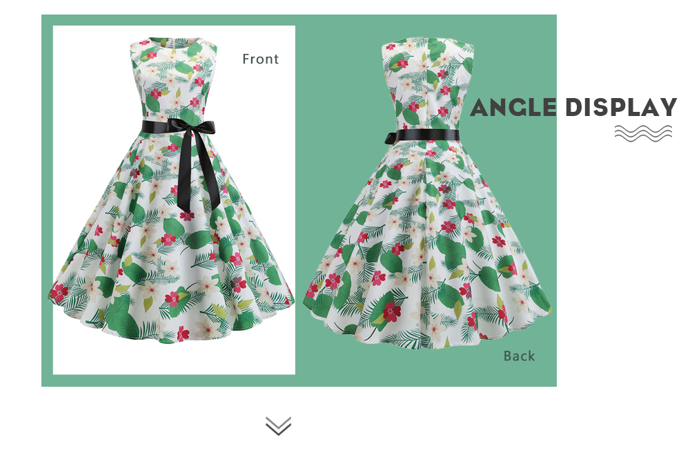 Floral Leaf Print A Line Vintage Dress