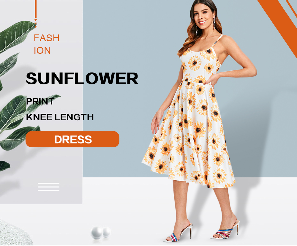 Sunflower Print Slip Dress
