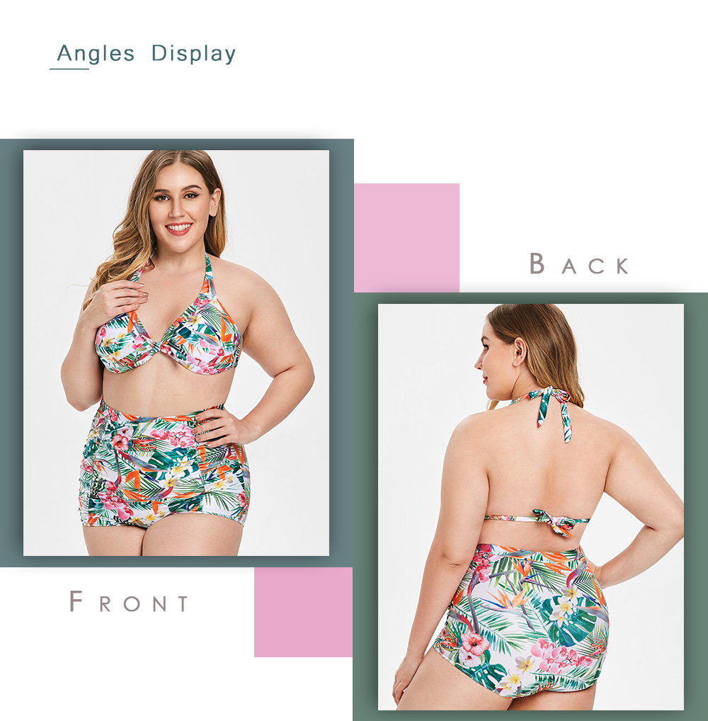 Plus Size Floral and Leaf Print Underwire Bikini Set