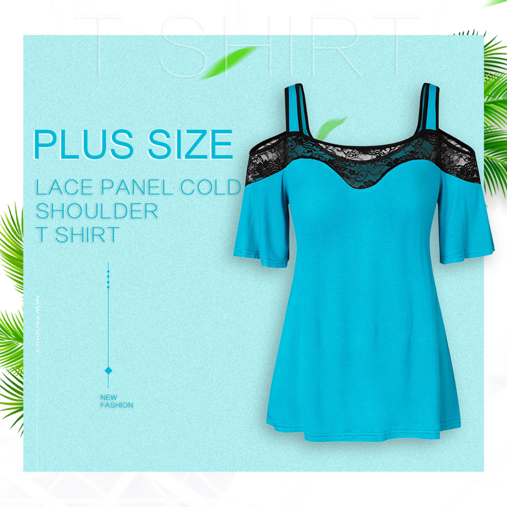 Plus Size Lace Panel Cold Shoulder T Shirt