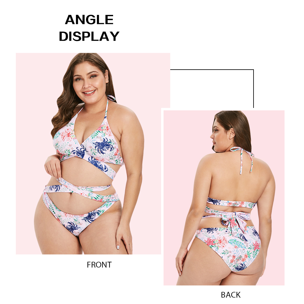 Floral Print Plus Size Criss Cross Bikini Set