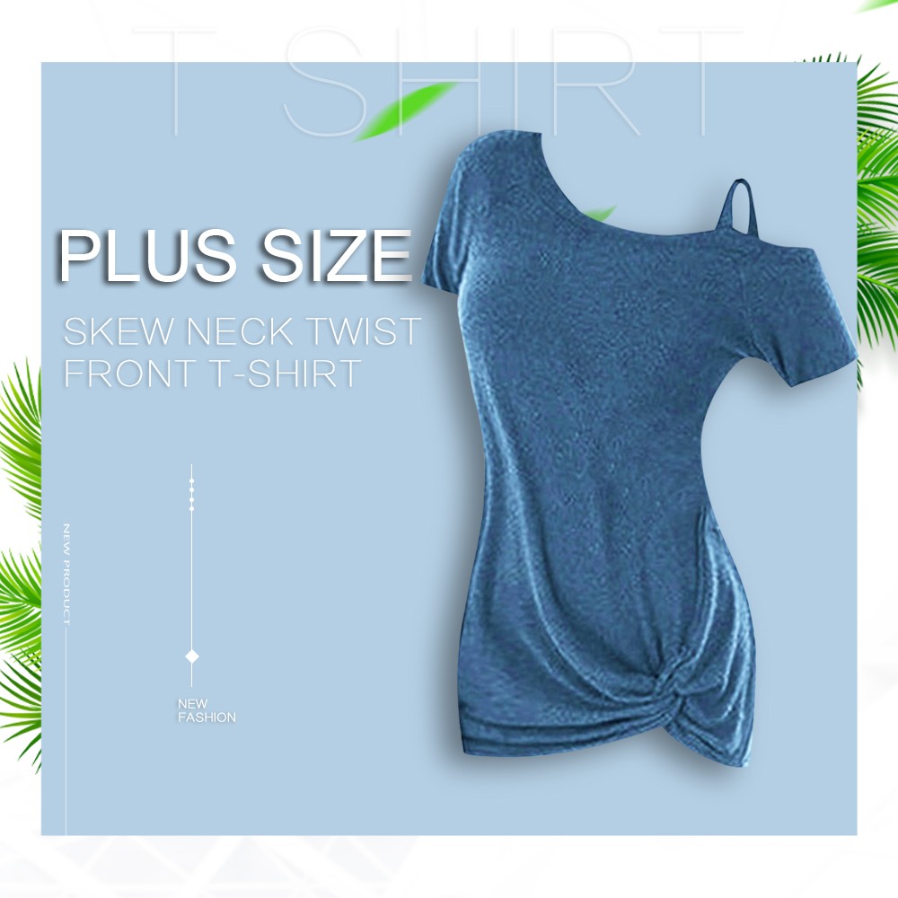 Plus Size Skew Neck Twist Front T-shirt