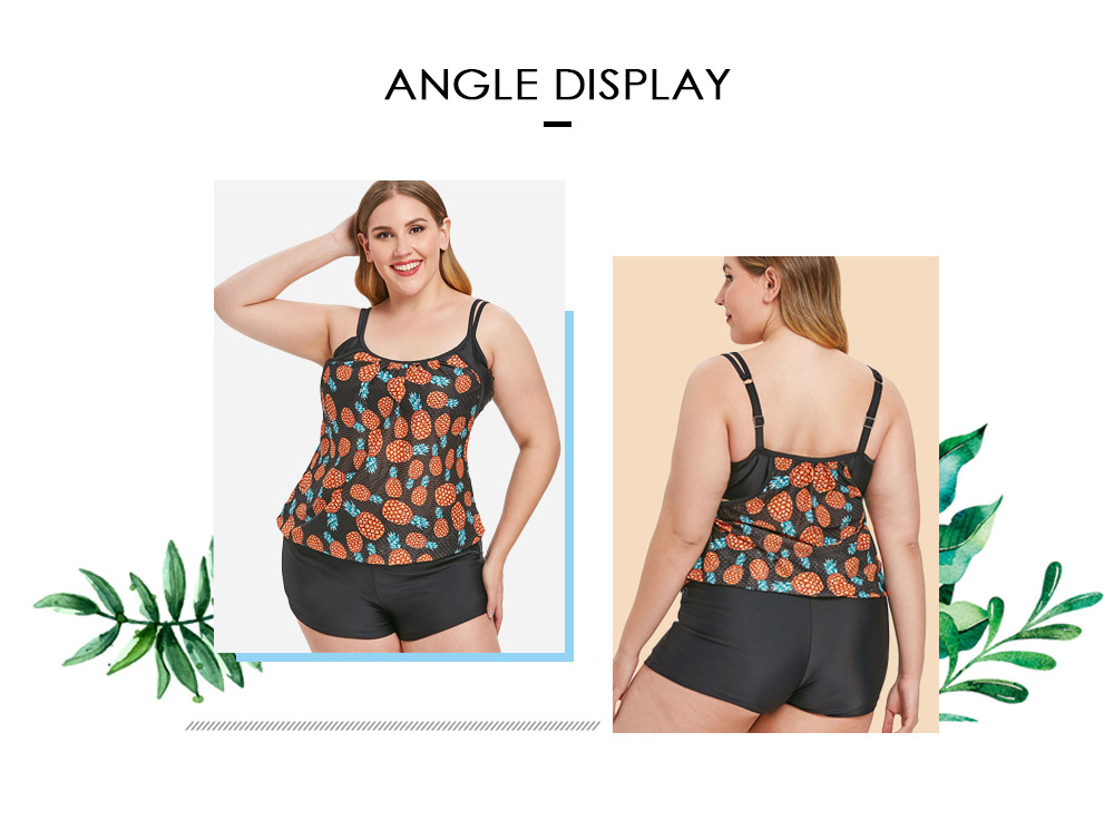 Pineapple Print Padded Plus Size Tankini Set