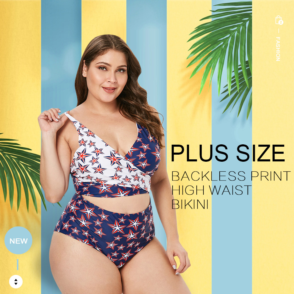 Star Print Plus Size Back Cut Out Swimwear