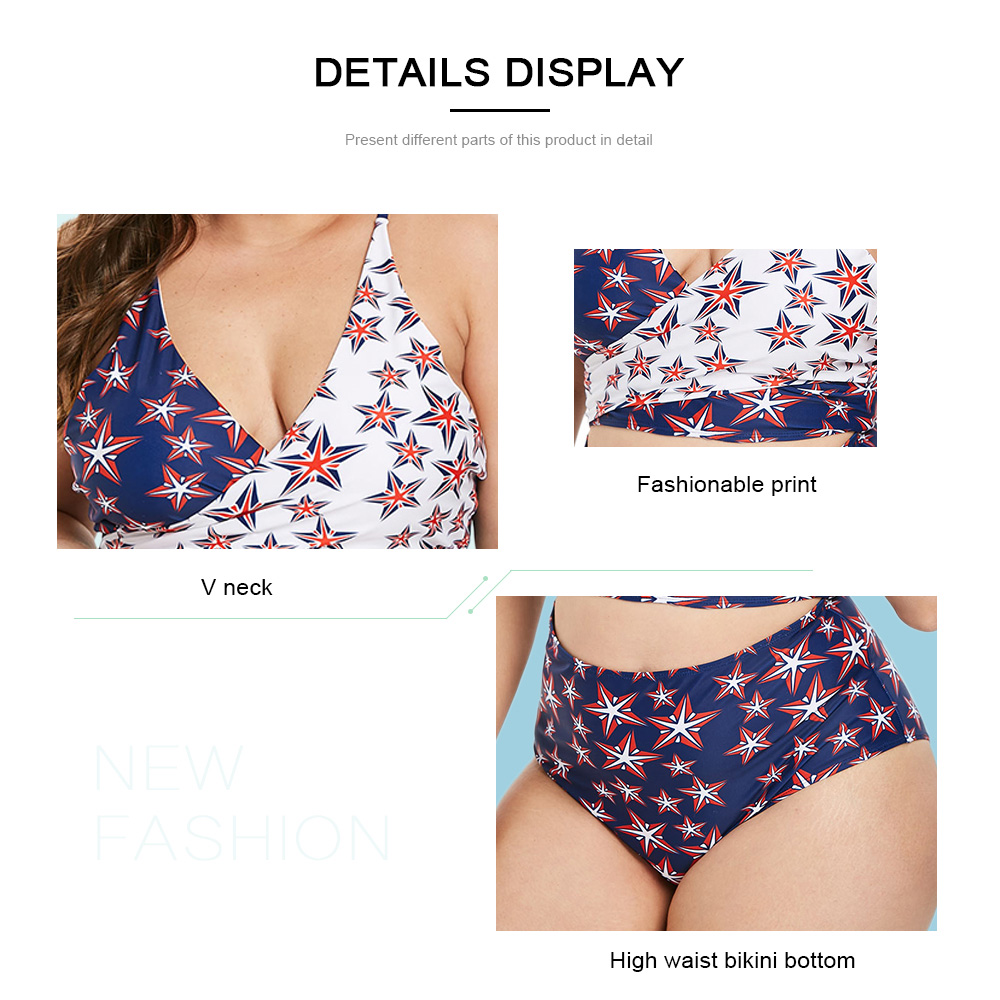 Star Print Plus Size Back Cut Out Swimwear