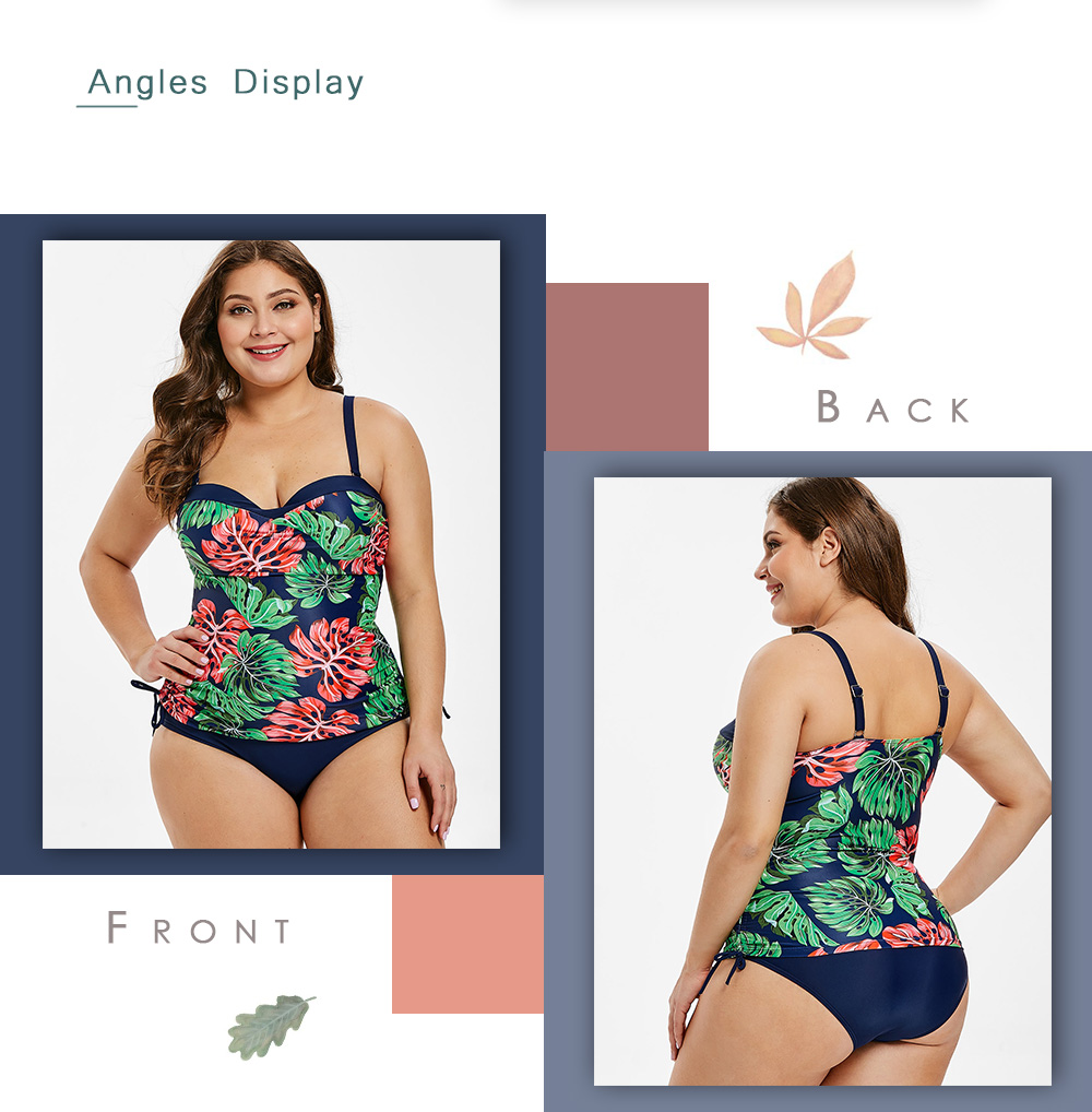 Plus Size Leaf Print Underwire Tankini Set