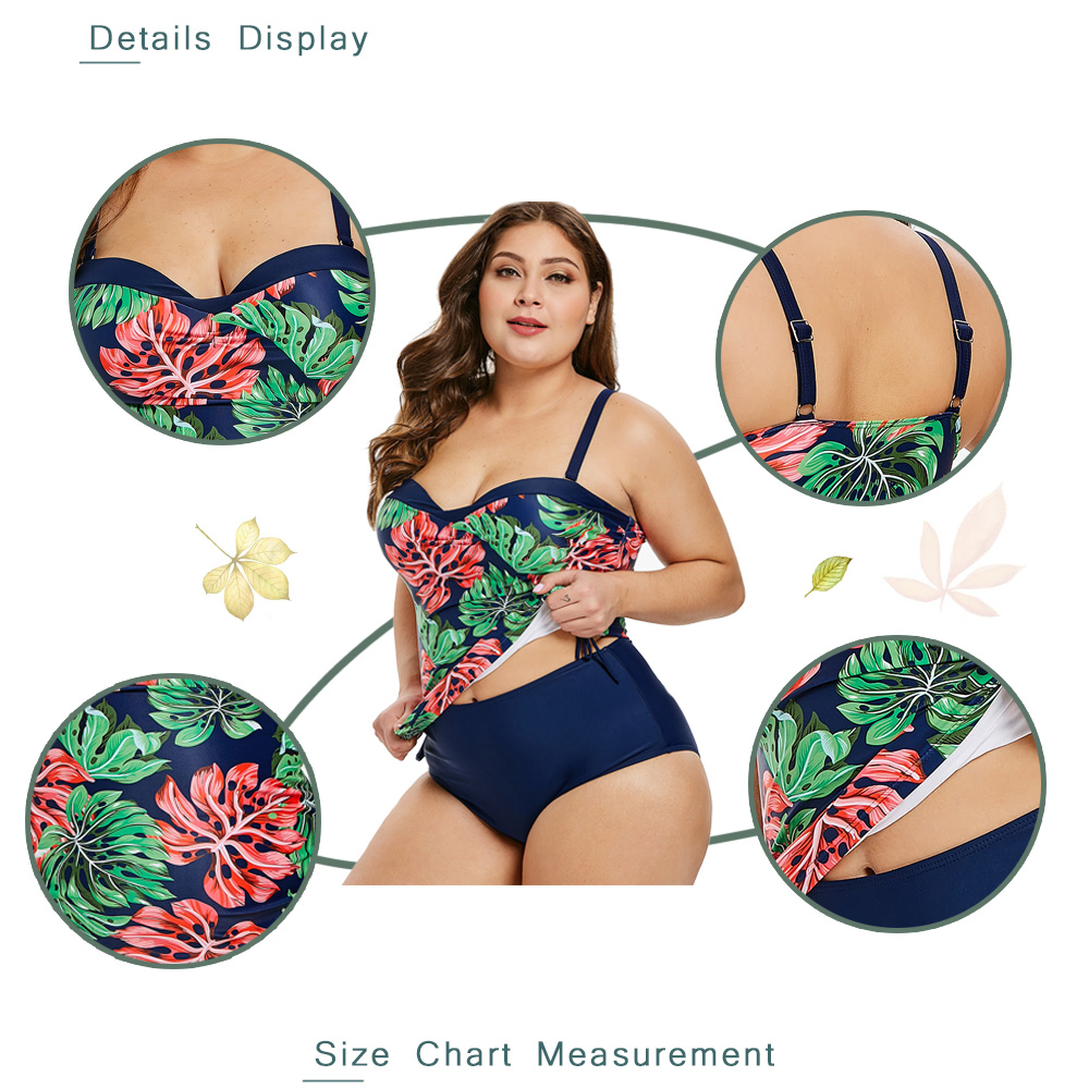 Plus Size Leaf Print Underwire Tankini Set