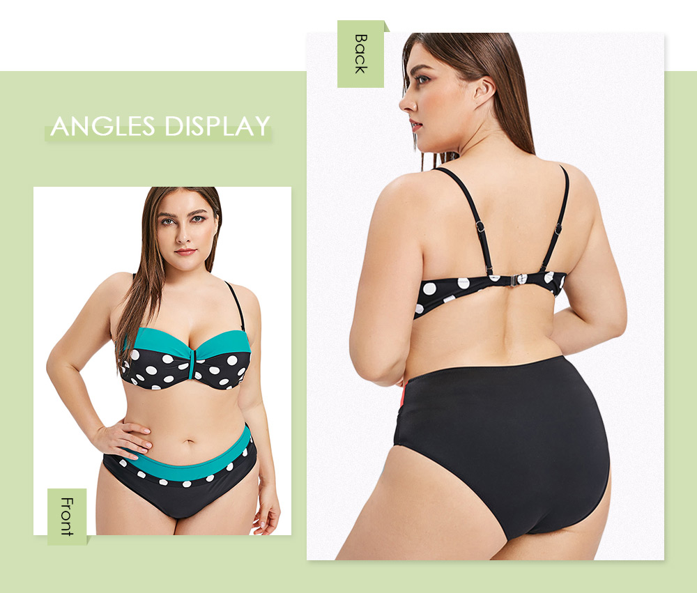 Plus Size Polka Dot Print Panel Bikini Set