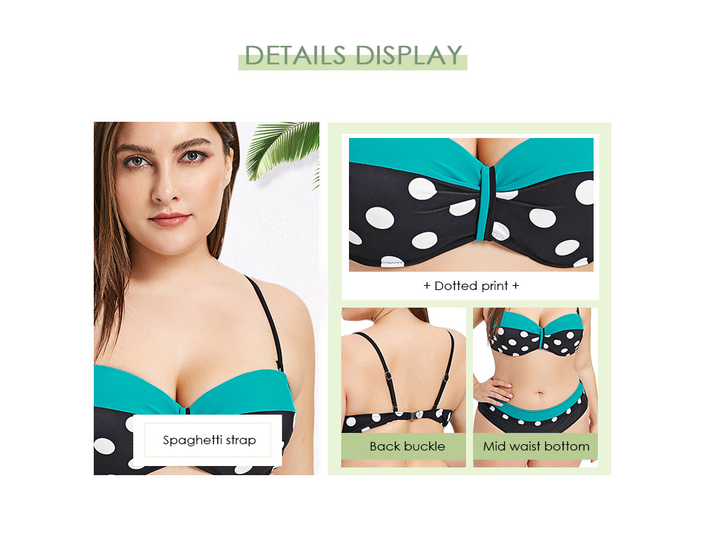 Plus Size Polka Dot Print Panel Bikini Set