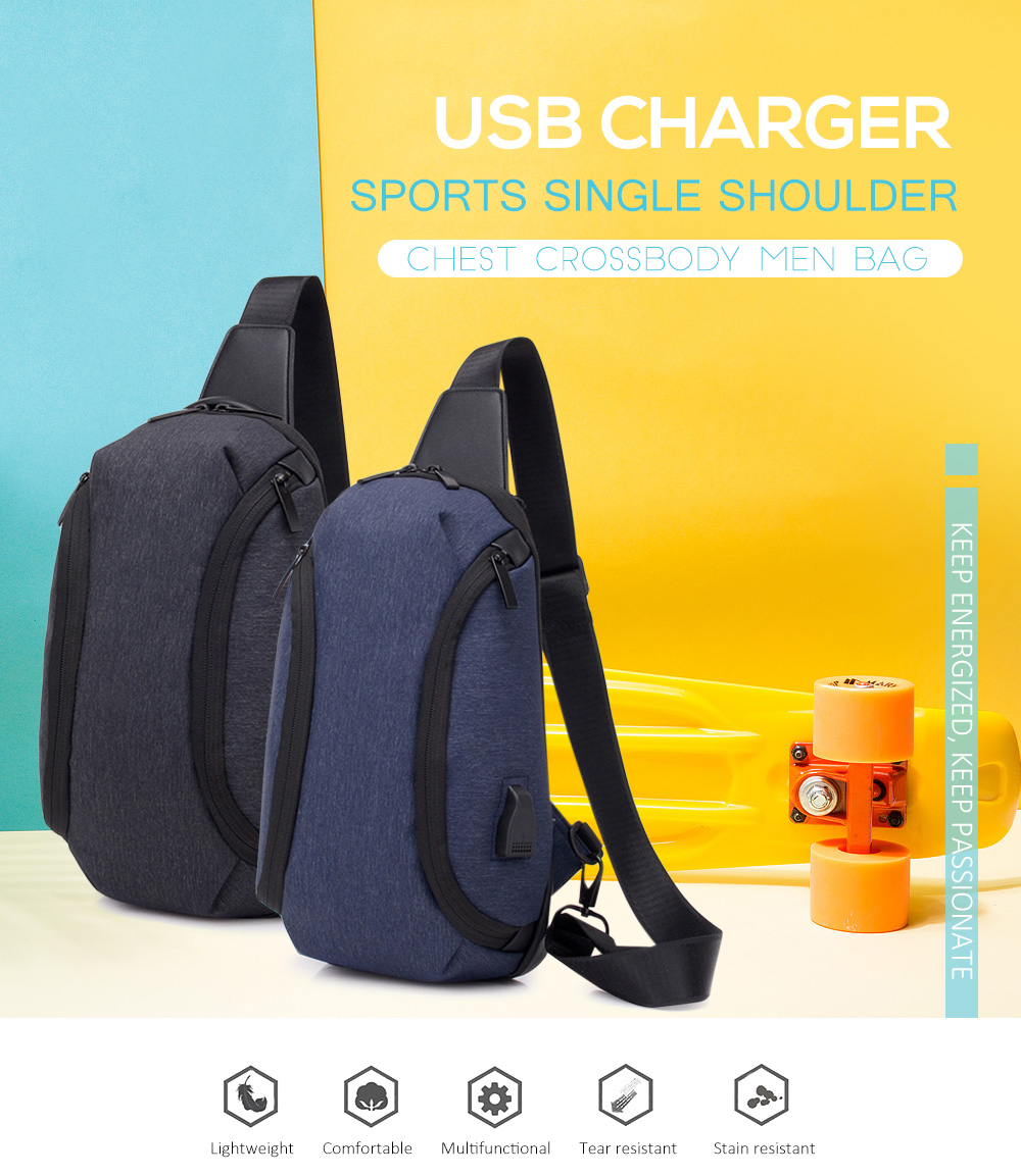 Guapabien USB Charger Sports Single Shoulder Chest Crossbody Men Bag