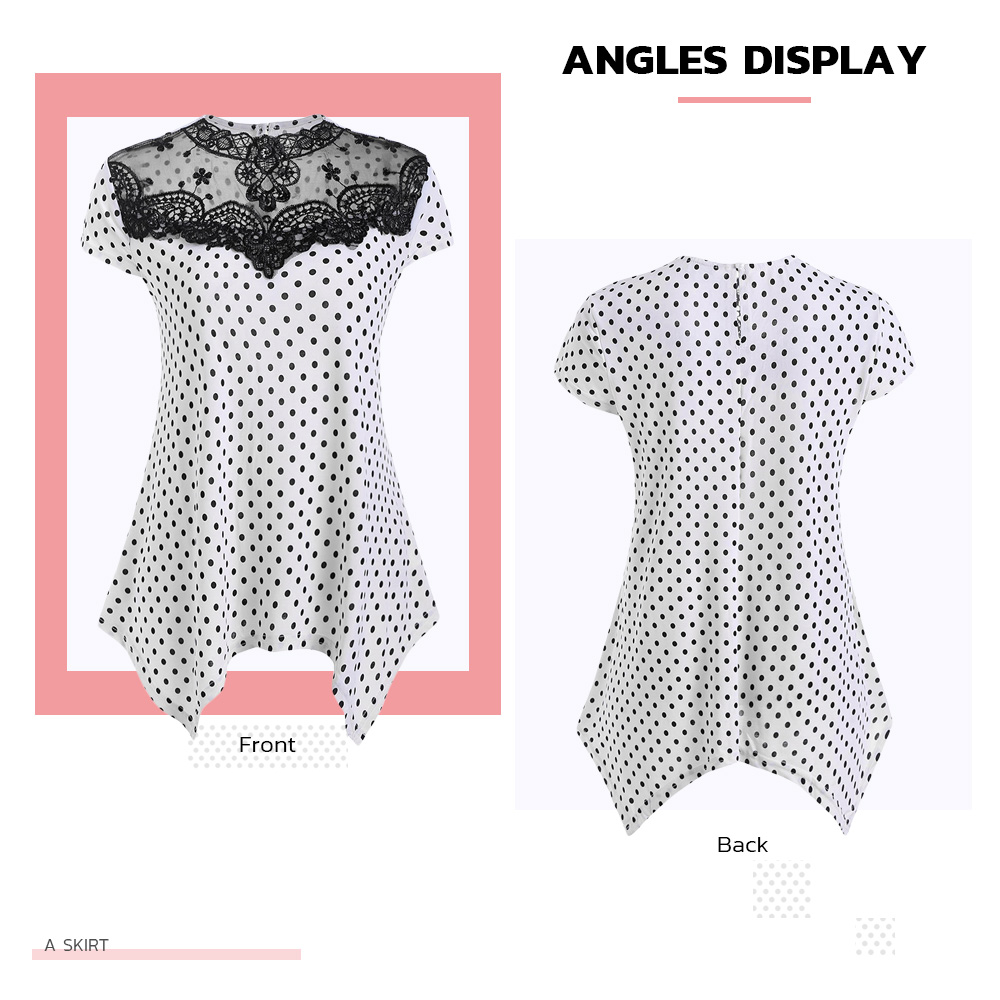 Mesh Panel Embroidered Polka Dot Tee