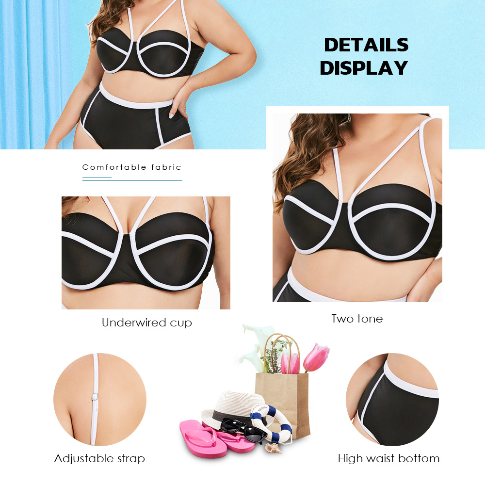 Plus Size Two Tone Underwire Bikini Set