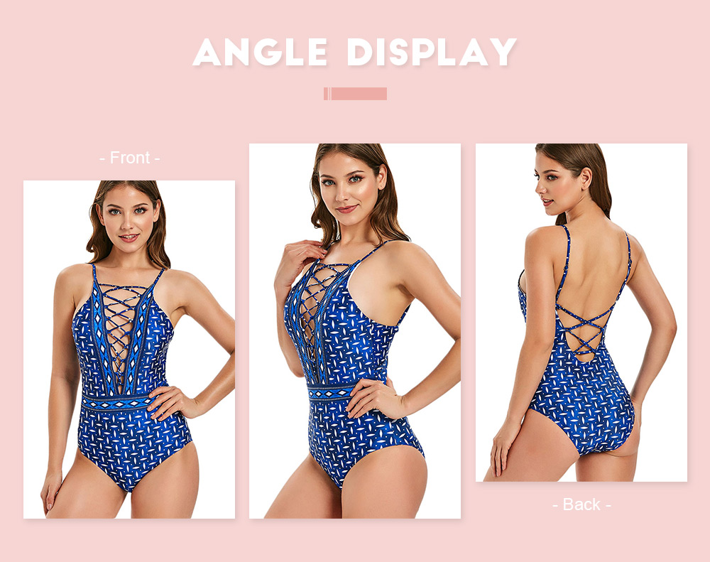 Lace Up Criss Cross Geometric One-piece Swimsuit