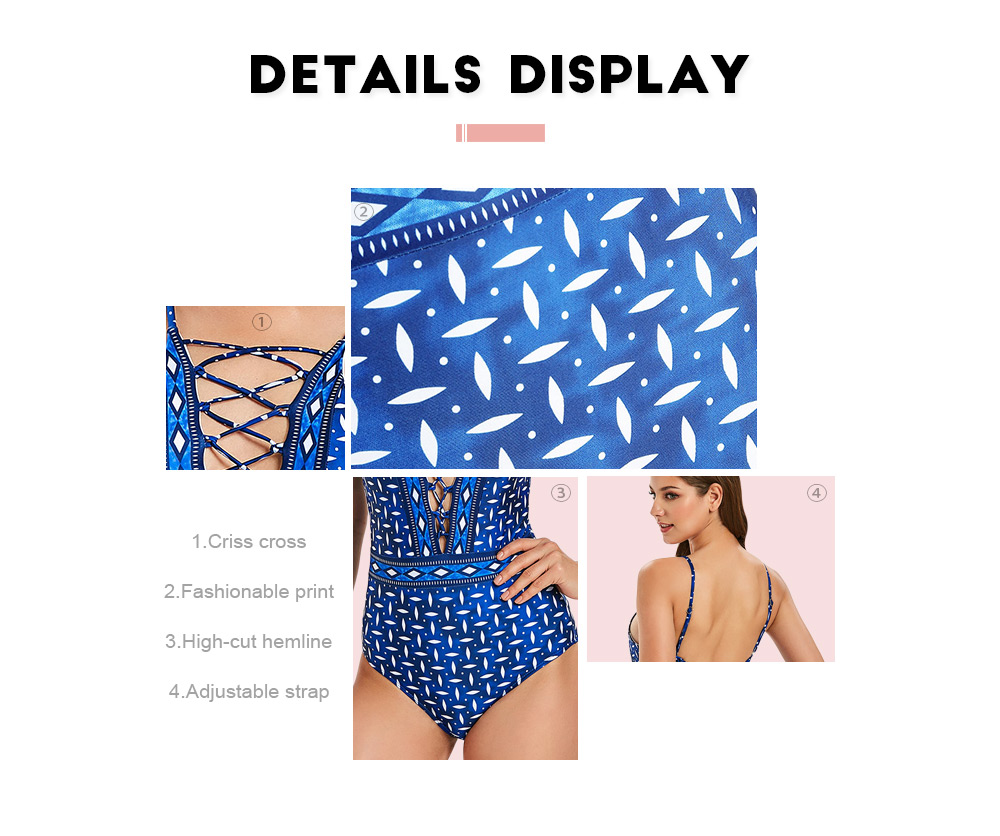 Lace Up Criss Cross Geometric One-piece Swimsuit