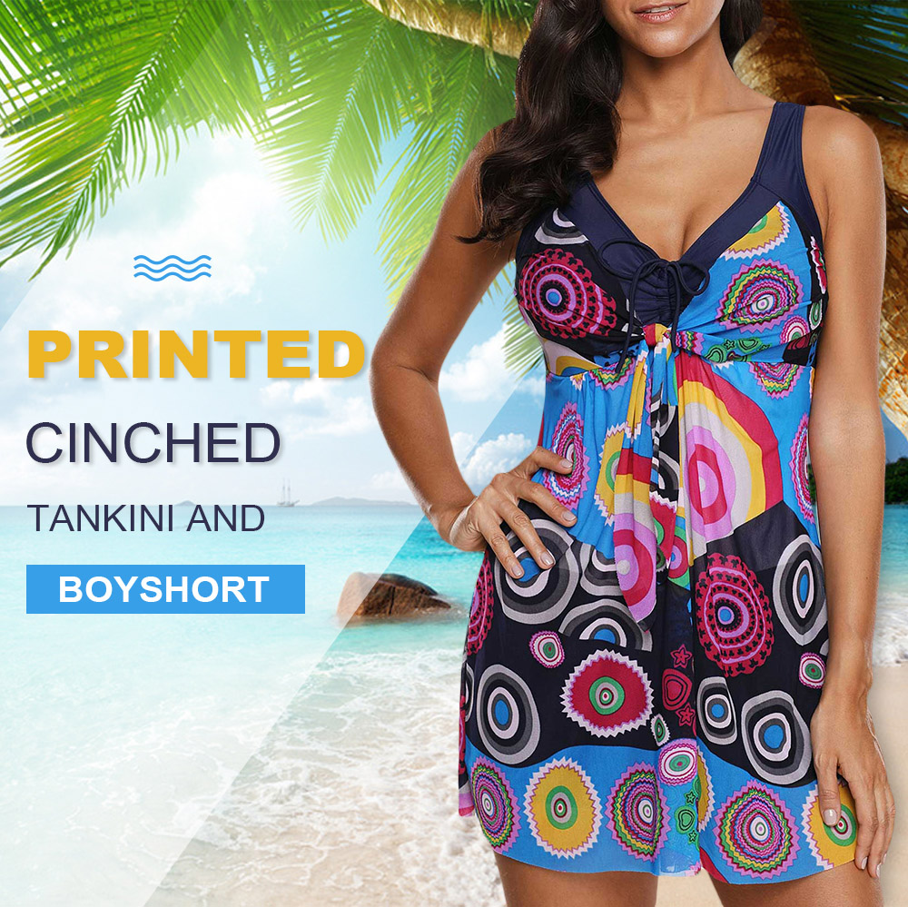 Printed Cinched Tankini and Boyshort