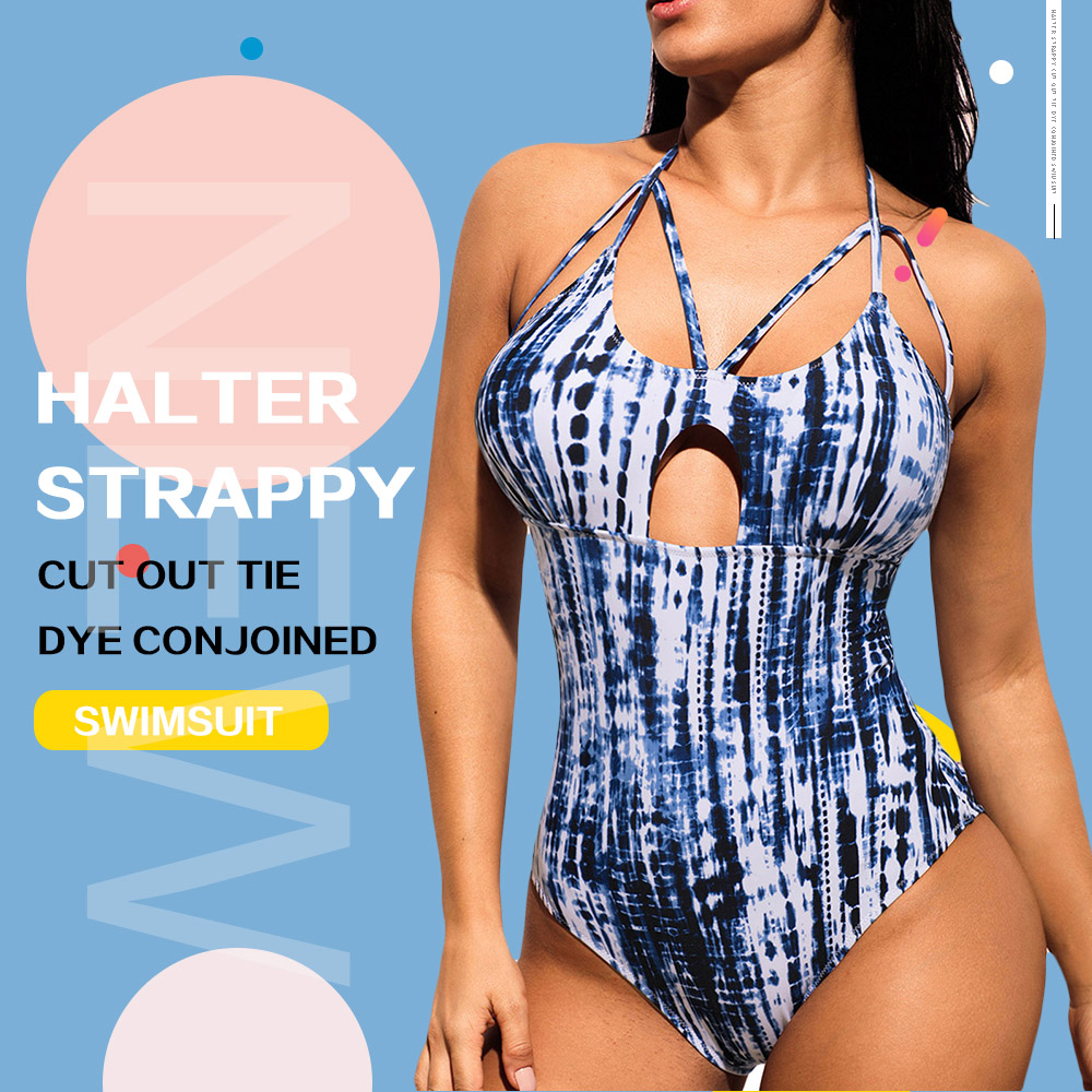 Halter Strappy Cut Out Tie Dye One-piece Swimsuit