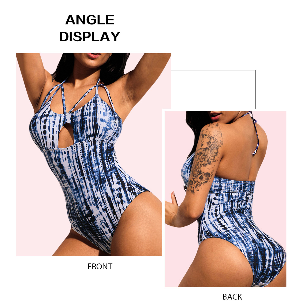 Halter Strappy Cut Out Tie Dye One-piece Swimsuit