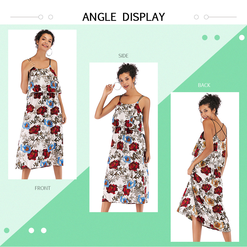 Spaghetti Strap Crisscross Backless Floral Print Chiffon Dress for Women