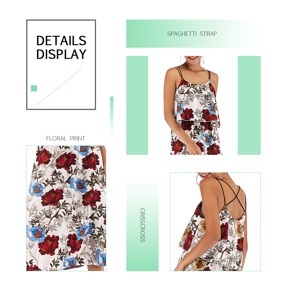 Spaghetti Strap Crisscross Backless Floral Print Chiffon Dress for Women