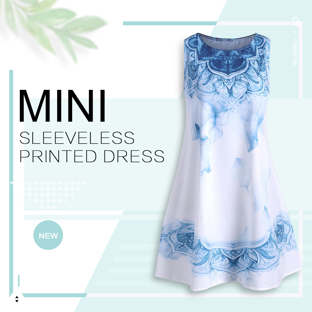 Mini Sleeveless Printed Dress