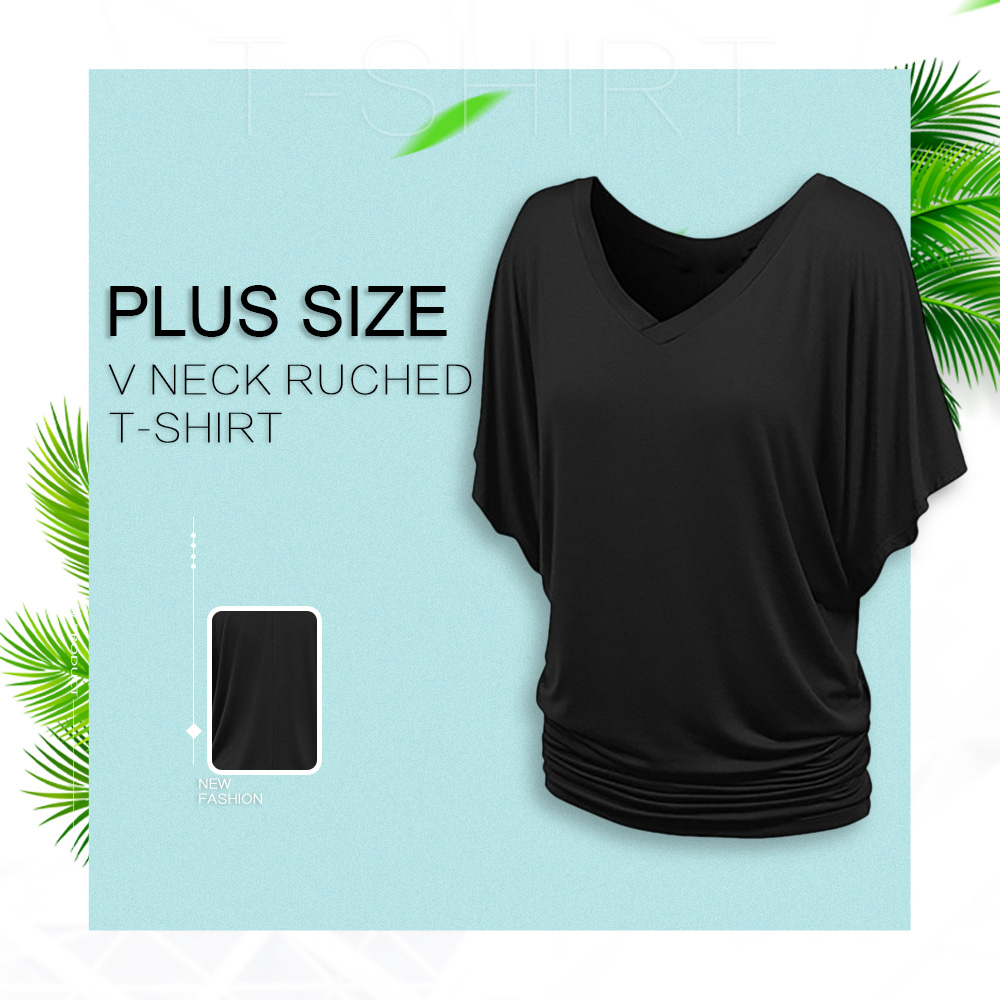 V Neck Plus Size Ruched T-shirt