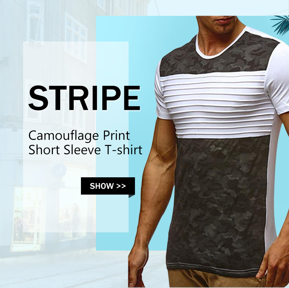 Stripes Camouflage Print Short Sleeves Casual T-shirt