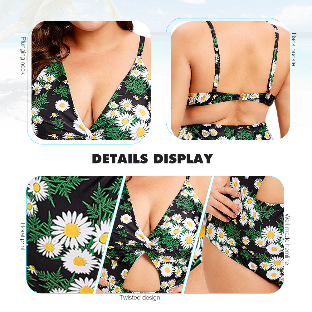 Plus Size Floral Cut Out One Piece Swimsuit