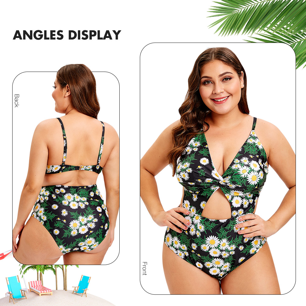 Plus Size Floral Cut Out One Piece Swimsuit